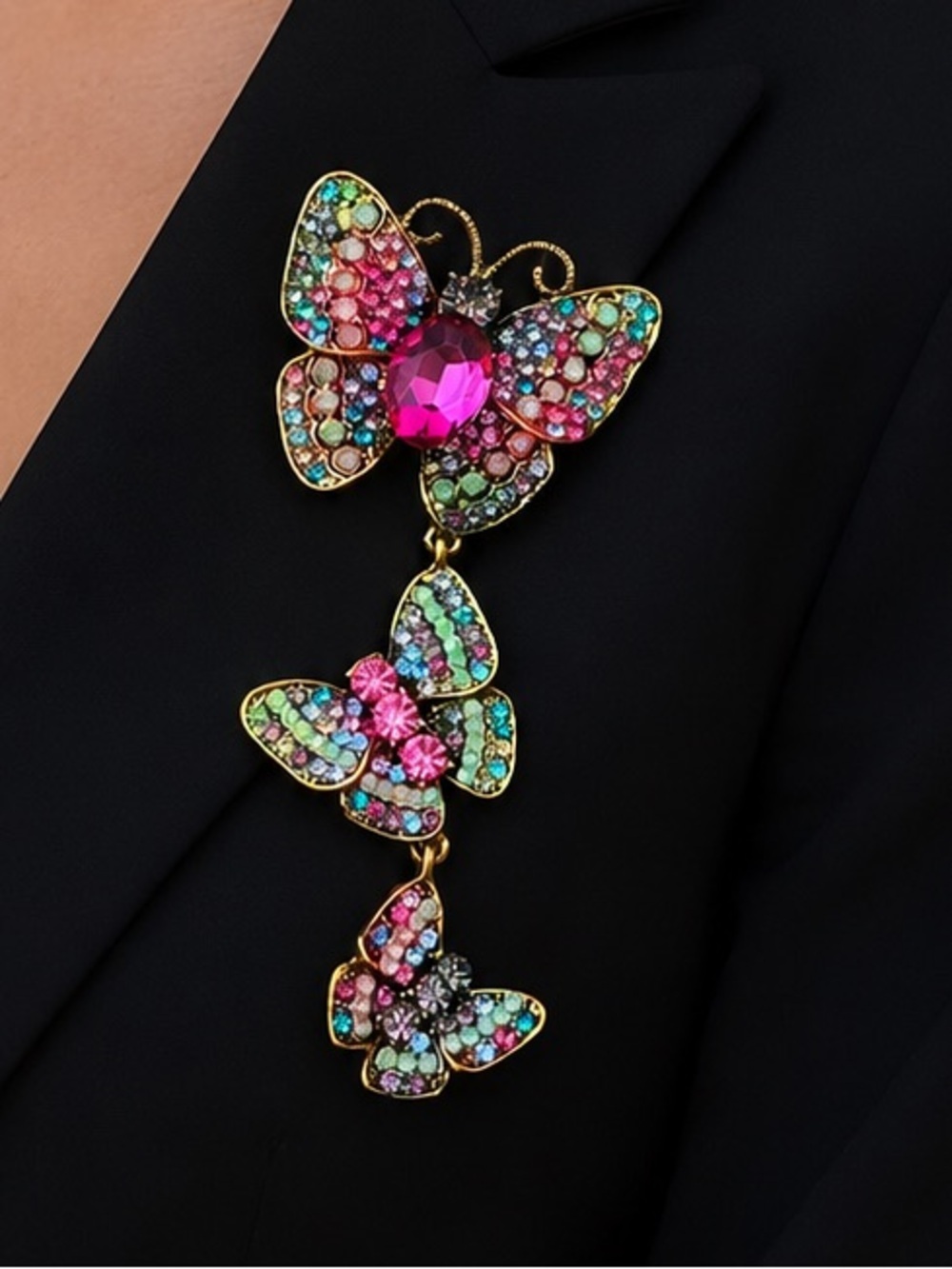 Multicolor Crystal Butterfly Brooch - Women Jewelry